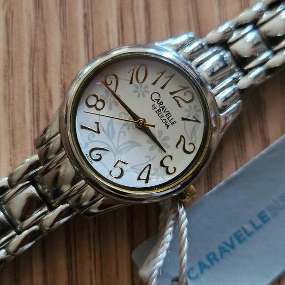Caravelle by Bulova Women 45L124 Stylized Arabic Numerals Floral Motif Dial Watc - Picture 2 of 11